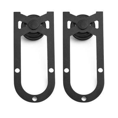 China Modern Single Door 2 Horse Hoof Hanger Carbon Steel Barn Door Hardware Kit for sale