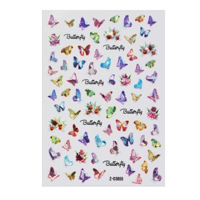 China Hot-selling Z-D3852-3869 Wholesale Paper Supplies Adhesive Nail Decal Butterfly 3D Holographic Nail Sticker for sale