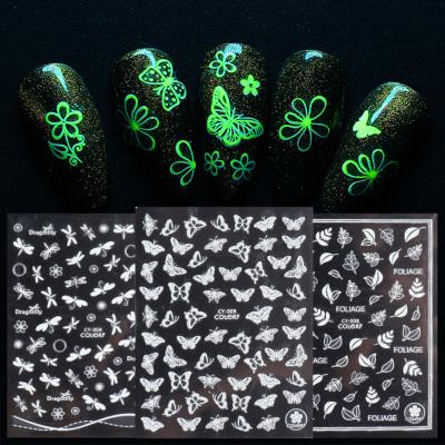 China CY Series Luminous Nail Art Sticker 3D Butterfly Manicure Paper Decals Glow in the Dark Adhesive Slider Nail Design Decoration Tip for sale