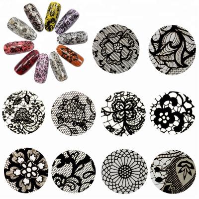 China PET + Gold Foil Custom Lace Roll Paper Roll Black Sticker Decal Nail Art Manicure Gel Polish Nail Decoration Wraps Flower Glue Adhesive for sale