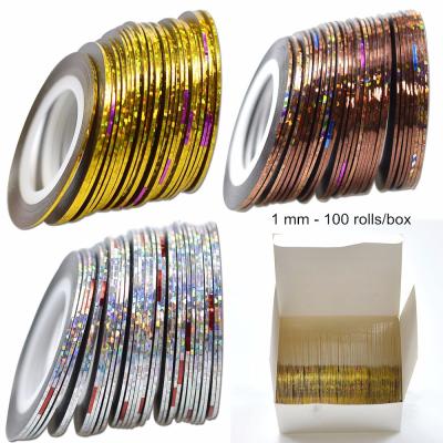 China Wholesale Cheap Line 1mm/roll PET Nail Decal Set Striping Tapes Laser Glitter Adhesive Metallic Neon ManicureDecoration Sticker for sale