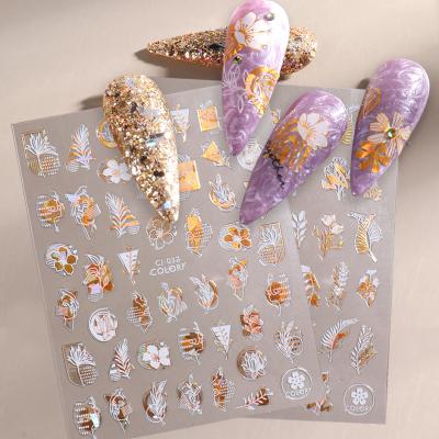 China CJ001- 037 PET Nail Stickers Bronzing Laser Plant Leaves Abstract Constellation Designs Nail Decal Decoration For Beauty Salons for sale