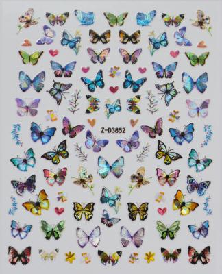 China Z-D3852- 3866 Hot Selling Paper Gold Butterfly 3D Nail Sticker Laser Multi-design Laser Decal Sticker Nail Art Decoration Silver for sale