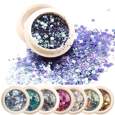 China 2022 New Fashion 8 Colors Cartoon Hexagon Nail Glitter Nail Art Decoration Stickers for sale