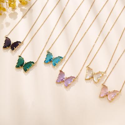 China Amazon Best TRENDY Selling Fashion Multicolor Crystal Butterfly Pendant Necklace Women For Charm Female Color Butterfly Necklace Jewelry for sale