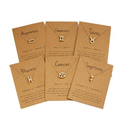 China New Trendy Constellation 12 Zodiac Sign Necklace Pendants Charm Gold Choker Astrology Zodiac Chain Necklaces for sale