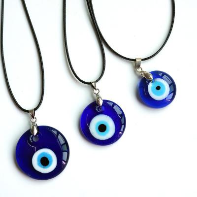 China Wholesale Fashion Glass Devil's Eye Pendant Turkish Leather Rope Evil Eye Blue Glass Necklace For Unisex for sale