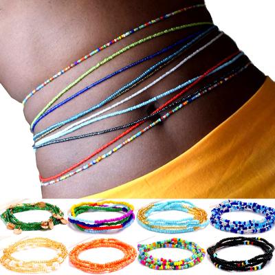 China Wholesale Custom Ghana Punk Bulk Waist Beads Multi Layer Bohemian Chain Set Colorful Waist Beads Body Belly Chain Jewelry for sale