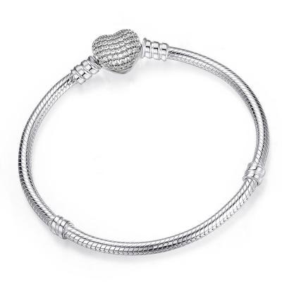 China Original TRENDY 925 Sterling Silver Snake Chain Heart Clasp Safe Beads Charm Bracelet For Women DIY Jewelry Making for sale