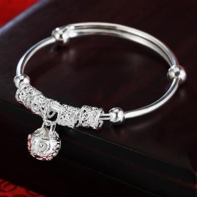 China 925 Sterling Silver Fashionable Fine Bells Ball Hollow Bangles Adjustable Bracelets For Women Shape Gifts Party Wedding Jewelry for sale