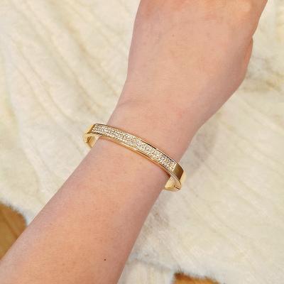 China Simple Classic Crystal Cuff Bangles Women's Simple Female Opening Bracelets Lead Free Gold Color Wedding Jewelry Accessories for sale