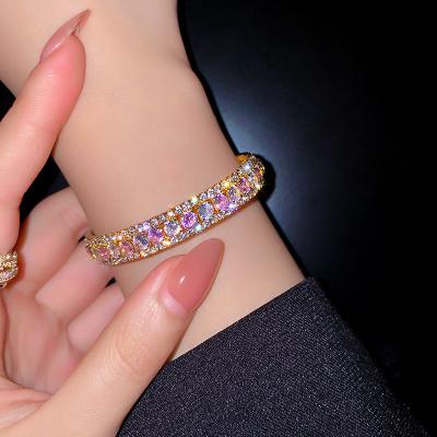 China TRENDY Geometric Zircon Bracelet & Bangles For Women Pink Green Crystal Cuff Bracelets Weddings Party Jewelry for sale