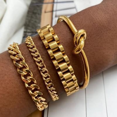 China Lead& Nickel Free Tarnish Free 2022 New Detachable Gold Plated Stainless Steel Bracelets Bangles For Women Hiphop Gold Wrap Bracelets for sale