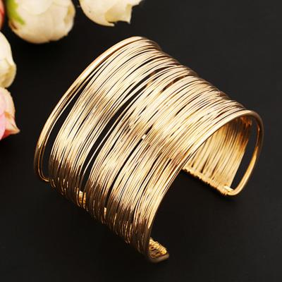 China Fashion Lead Free Nickel Free Women's Multilayer Metal Wires Strings Open Bangle Wide Cuff Bracelet Girls Fashion Jewelry for sale