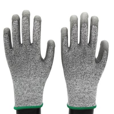 China BMSAFETY CE EN388 13G HPPE Fiberglass Gardening Liner PU Coated Cut Resistant Level 5 Working Gloves for sale