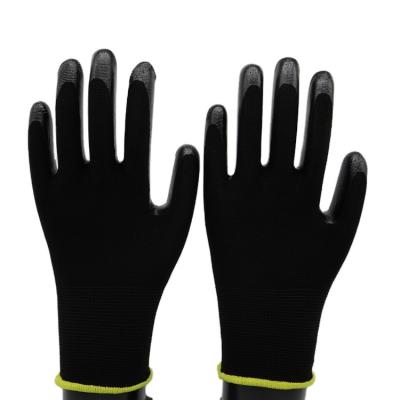 China Cheap Nylon Work Oil Resistant Gardening Gloves Hand Safe Palm Coating Black Nitrile Gloves for sale