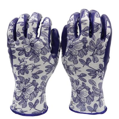 China Wholesale Custom Printing Nitrile Women Cotton Yard Gardening Gloves for sale