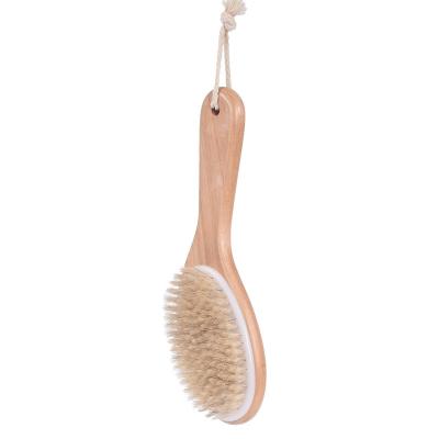 China New Exfoliation Dry Skin Brush Hair Body Brush Shower Bath Massager Dry Back Scrubber Spa Clean Wooden Natural Wood Massage Brush for sale