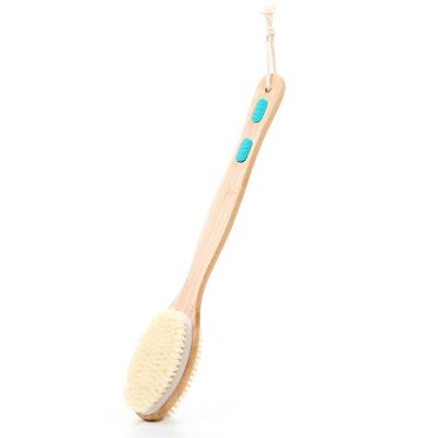 China Clean Wooden Handle Bath Brush Soft Hard Bristle Double Sided Silicone Bath Non-Slip Brush Long Handle Massage Brush For Women Men for sale