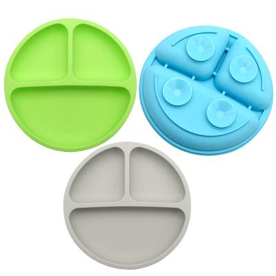 China CLASSIC Baby Bowl Silicone 4 Sucker Dish Cartoon Smile Infant Safe Cute Children Dining Tableware Children's Bowls Safe Feeding Dish for sale