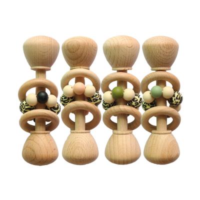 China Wholesale Muti-colors Baby Teething Baby Wooden Shaker Toy Hand Crochet Teething Rattle for Toddlers Baby Teething Natural Gift for sale