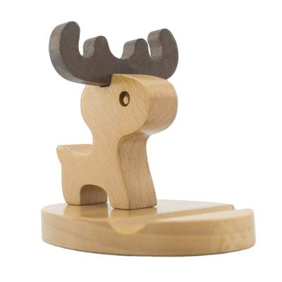 China Wooden Cute Mobile Phone Holder Stand Mini Stool Desktop Adjustable Animal Lazy Cell Phone Bracket Suitable For Mobile Phone for sale