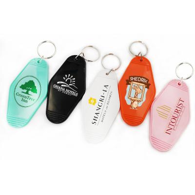 China Wholesale Custom Hotel Acrylic Motel Multi-color Mix 3D Ring Identity Card Name Card Slot Key Chain 3D ABS Promotion Gift Custom Logo Plastic Key Flags for sale