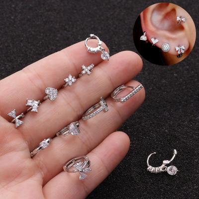 China FASHIONABLE wholesale small circle Bowknot heart cuff CZ micro pave malistic mini earrings clip for woman for sale