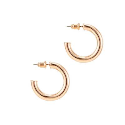 China Hoop 14K Gold Colored Chunky Open Hoops Gold Hoop Lightweight Earrings For Women Smooth 18K Gold Earring for sale