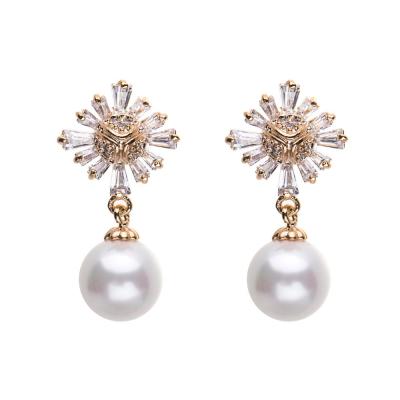 China Wholesale Fashion Jewelry CLASSIC Zircon Stud Earrings Drop Pearl Dangle Earrings For Women Pearl CZ Earring for sale