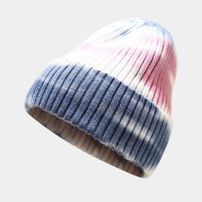 China COMMON latest fashion rainbow beanie hat dyed knotted winter ski knitted striped hat for women and man for sale