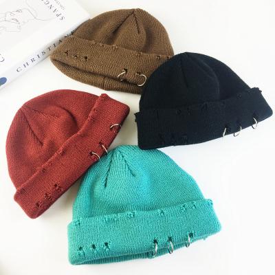 China 2020 COMMON Fashion Beanie Knitted Hats Acrylic Wool Winter Hole Beanies Warm Custom Knitted Hat for sale