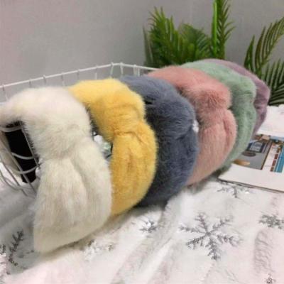 China Fashion Style Faux Rabbit Headbands Solid Color Korean Fur Knotted Headband Lamb Fur Wide Circle Headwear for sale