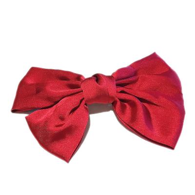 China Trendy Large Solid Color Bowknot Women Hair Barrettes Satin Hair Accessories Bow Hair Clip For Girls for sale