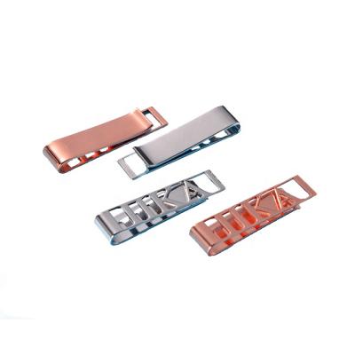 China The OEM of sheet metal fabrication part/auto parts/motorcycle/etc. customized flat spring clip stamp coin metal stainless steel button belt silver clip with spring for tie for sale