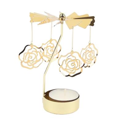 China Low MOQ Home Decor Garden Decoration Iron Plated Rotary Candle Holders Metal Tea Light Decorative Gold Metal Candle Holder for sale