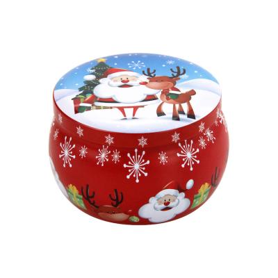 China Hot Selling Durable Scented Round Christmas Metal Tin Box Small Custom Empty Packaging Candle Tin Can for sale