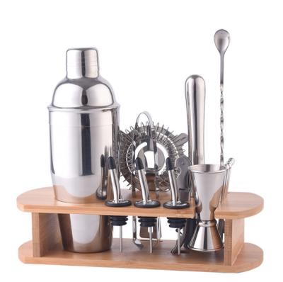 China Viable Hot Selling 16 Pieces Bar Accessories Machine Stainless Steel Cocktail Shaker Set Bartender Kit With Bamboo Stand for sale