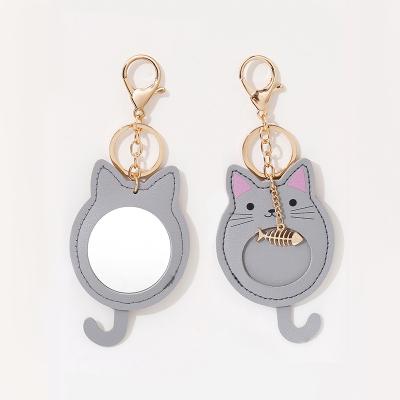 China New Styles Creativity Leather Ladies Bag Cute Mirror Metal PU Dog Cat Accessories Cartoon Rabbit Key Chains for sale