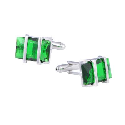 China Fashionable Green Casual High End Translucent Crystal Gems Zircon Bronze Cufflinks Cufflinks For Men for sale