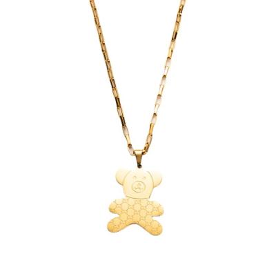 China Bear Wholesales Hot-selling kpop&hip hop titanium steel gold plated bear 18K gold pendant necklace for sale