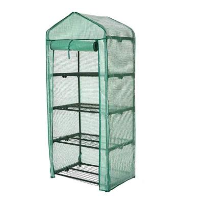 China 4 tier greenhouse mini flower shelf with PVC/PE cover for sale