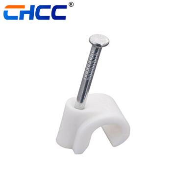 China Data Cable Cable Ties With Steel Nail Plastic Round Electrical Wire Hook for sale