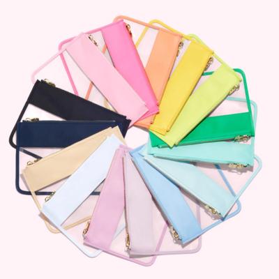 China Letter Cosmetic Clear Flat Nylon Patch Pocket Fashion Travel Pocket Wristlet Clear Wallet for sale