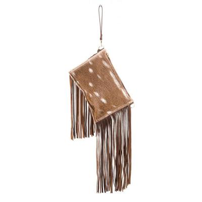 China Other Ladies Deer Print Clutch Women Handbags Wholesale Fringe Luxury Leather Purse With Strap for sale