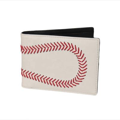 China Custom Luxury Foldable Men's Slim White Leather Wallet Wholesale Sublimation Baseball Wallet and Card Holder for sale