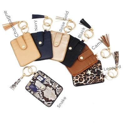 China With Designer Leopard ID Card Holder Purse Credit Card Chain Wholesale Leather Wallet With Tassel for sale