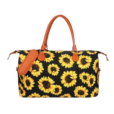 China Fashion Sunflower Duffel Bag Personalized Women Canvas Sunflower Print Weekender Overnight Bag for sale