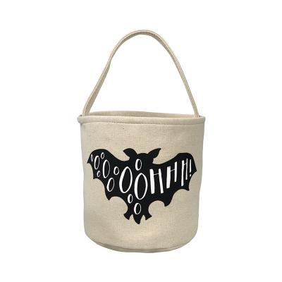 China Cute Halloween Bat Basket Canvas Print Halloween Bucket Monogrammed Party Decoration for sale