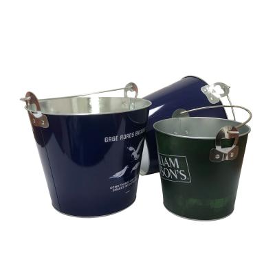 China Amazon Stocked Custom Stocked Round 5L Beer Wine Champagne Galvanized Iron Metal Ice Outdoor Bucket With Bottle Opener And Handle for sale